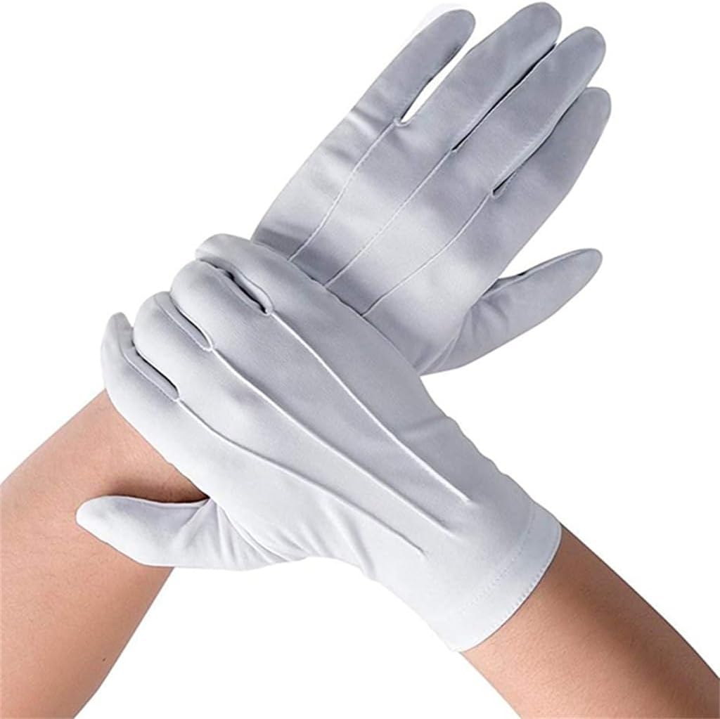 White Gloves Men Formal Tuxedo Uniform Gloves Honor Guard Parade Ceremony Costume Cosplay Coin Jewelry (D As show)