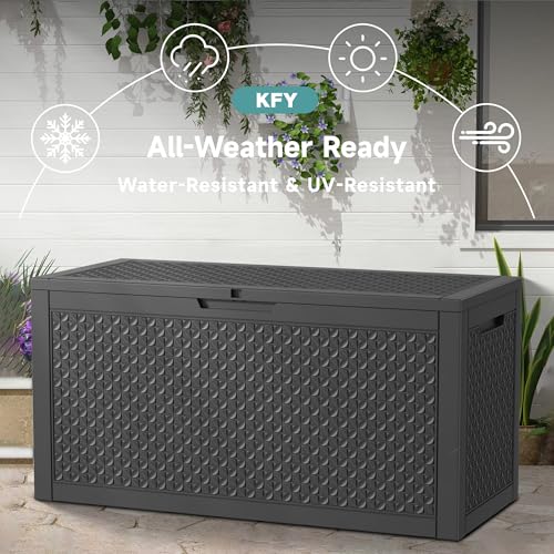 Image of 101 Gallon Waterproof Outdoor Storage Box, UV Resistant Resin Deck Box with Hydraulic Rod for Reinforced Stability, Perfect for Patio, Garden, and Pool（Black，101 Gallon）