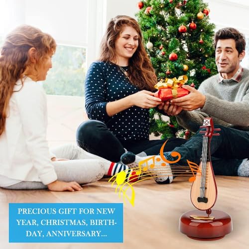 Image of AUGEN Exclusive Music Box Musical 360 rotatable Carousel Children's Wooden Men and Women Birthday Creative Christmas Valentine's Day Gift Home Decoration (Pipa)