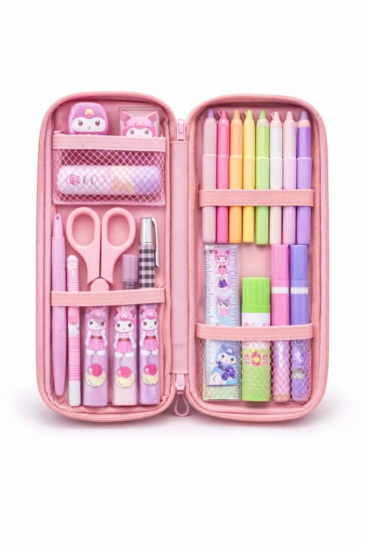 Image of Kids Cute Cartoon Printed Hard Case Pencil Pouch with Zipper Large Capacity School Stationery Organizer Box for Girls Durable Glitter Pen Pencil Case Storage Bag