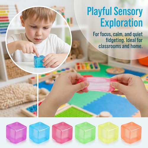 Image of 6 Pack Ice Cube Squishy Fidget Toys, Square Stress Balls Filled with Thick Substance, Slow Rising Stress Relief Toys for Adults Boys Girls, Squeeze Ball Sensory Toys for Kids Party Favor Gifts