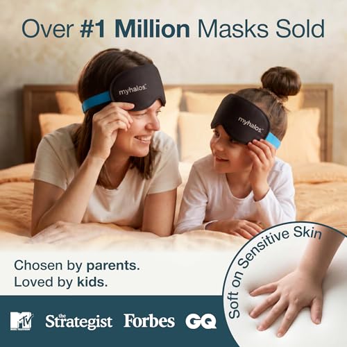 Image of MyHalos Kids Sleep Mask, 3D Blackout Eye Mask for Kids, Girls & Boys | Sleeping Mask for Kids, Blindfold, Zero Pressure, Lightweight & Breathable, All Ages & Genders, Memory Foam, Travel Ready