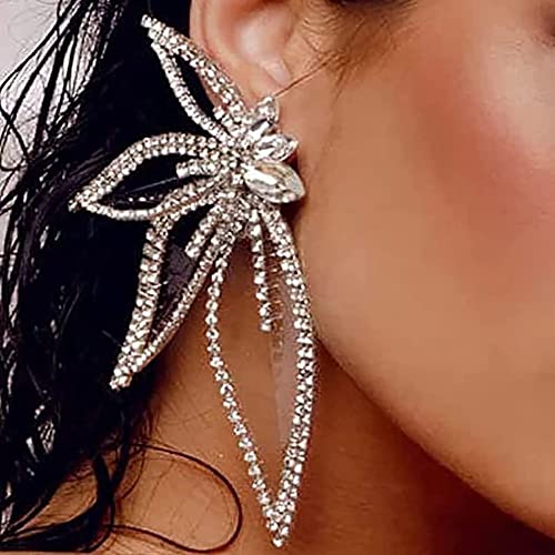 Missgrace Silver Stud Butterfly Earrings, 9.4cm, Rhinestone3