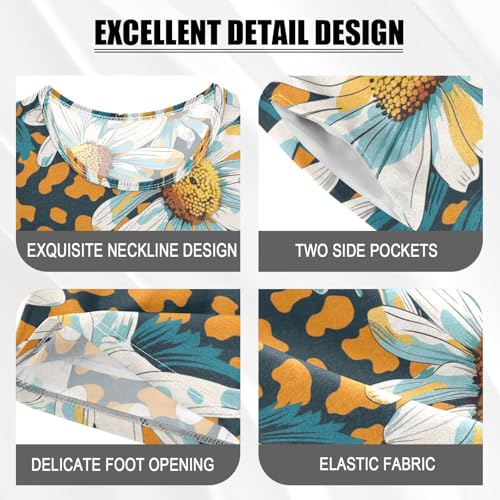 ALAZA Daisy Flowers Leopard Spots Pajama Set Short Sleeve Sleepwear Soft Lounge Nightwear4