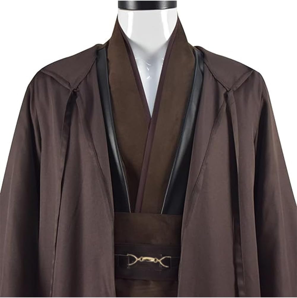 Men's Costume Cosplay Hooded Robe Tunic Belt Halloween Leather Shoulder Strap Brown Suits