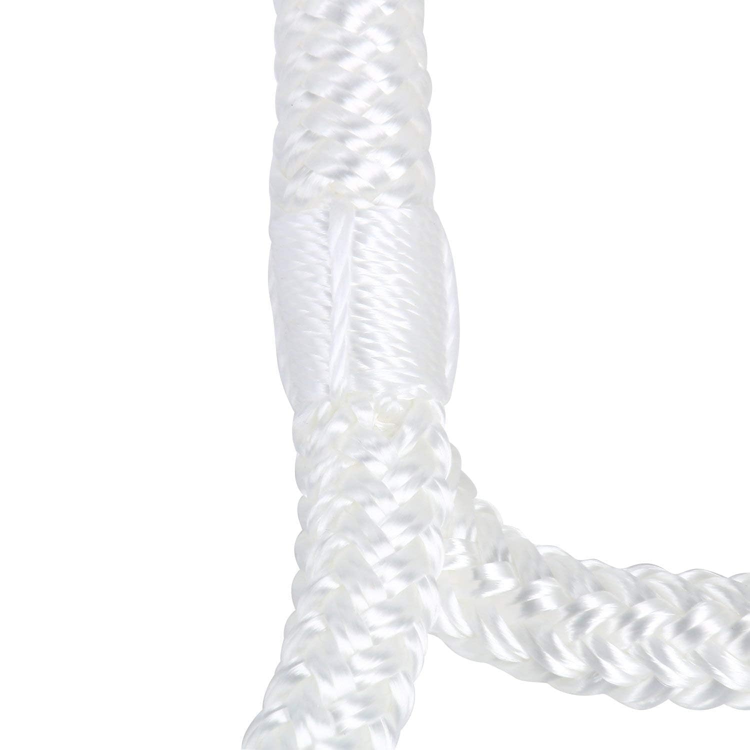 BOOMSTART 2 pezzi corda da ormeggio per barca da 16 mm con occhio in nylon doppio intrecciato, corda parabordi linee dock Ø 16 mm, L: 7,62 m, occhio 38 cm, carico di rottura: 3970 kg, bianco
