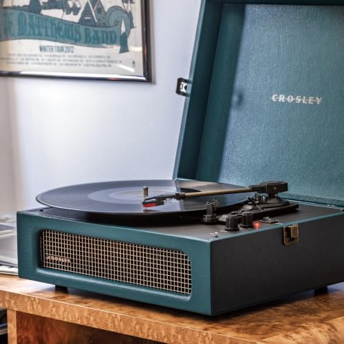 Image of Crosley CR8017B-DT Voyager Record Player, Dark Teal | 3-Speed Turntable, Bluetooth In / Out, Built-in Full-Range Stereo Speakers, Adjustable Pitch Control
