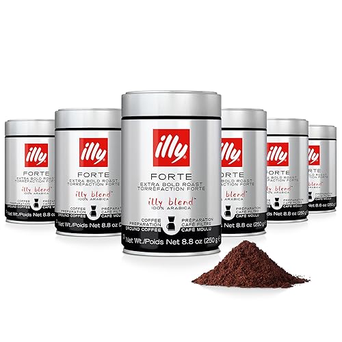 Image of illy Ground Drip Coffee, Forte Dark Roast, 8.8 oz, 6 Pack | 100% Arabica, Premium Italian Coffee, Pre-Ground for Drip Brewers