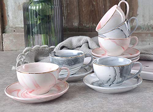 FUYU Gold Edge Marble Ceramic Espresso Coffee Cup and Saucer Set Tea Cup