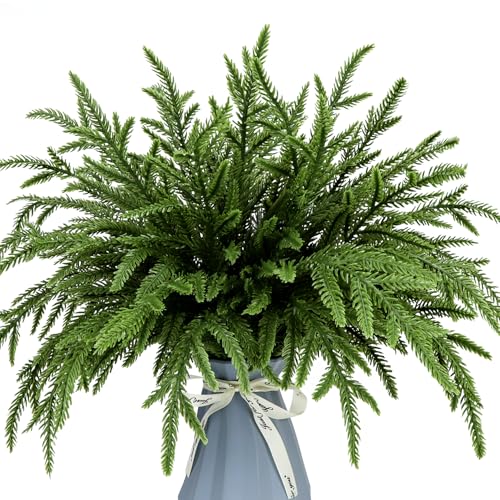 Kunjocy 24 ramas de pino de Norfolk de Navidad, ramas artificiales de 39 cm, ramas artificiales de pino, ramas de aguja de pino, ramitas pequeñas para Navidad, hacer guirnaldas, coronas, decoración
