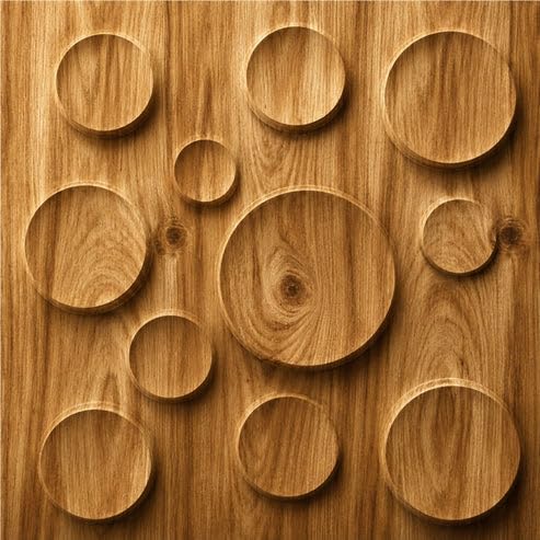 Image of Kayra Decor 3D PVC Wall Panels for Bedroom & Living Room | Moon Design | Beech Wood Color | 19.7 x 19.7 Inch | Pack of 40 | 107.6 Sq Ft