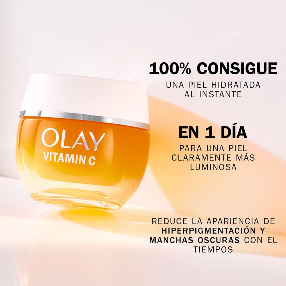 Olay Vitamin C +AHA Crema Facial De Día. Gel Hidratante, Iluminador y Antimanchas Con Vitamina C, AHA, Niacinamida Antiedad y Vitamina E. Unifica E Hidrata. No Graso, No Pegajoso. 50ml