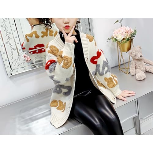 Girls' Three Dimensional Patterned Long Sleeved v-Neck Cardigan Knitted Fashionable Sweater Long Coat4