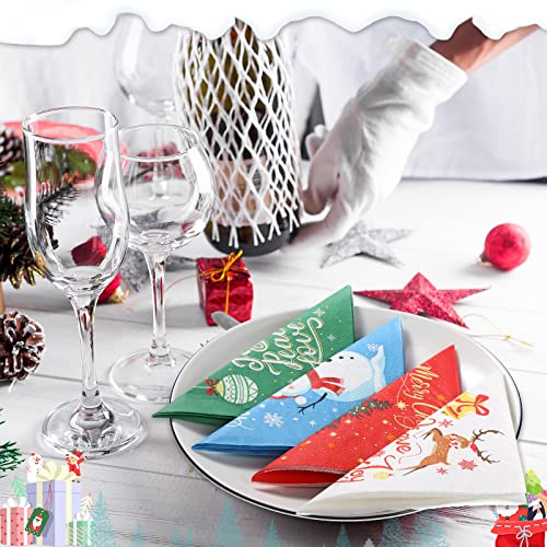 Faccito 100 Pcs Christmas Napkins Snowman Paper Napkins Merry Christmas Tree Snowflake Cocktail Napkins Xmas Elk Guest Paper Towel for Winter Holiday New Year Family Gathering Party Supplies – Image 6