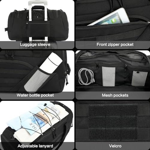 45L Tactical Sports Duffle Bag for Men Military Gym Bag Medium Travel Duffel Holdall Backpack with Shoe Compartment & Wet Pocket 3-in-1 Weekend Bags for Training, Camping, Hiking, Black - Image 6