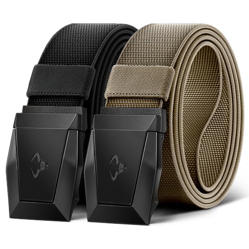 Image of BULLIANT 2-Pack Men Stretch Tactical Web Belt-Trimmable 1.5 inch-Adjustable Fit | Smooth Sliding | Adjustable for Precise Fit | Tailored Size | Rugged Nylon for Heavy Duty, hiking, Hunting
