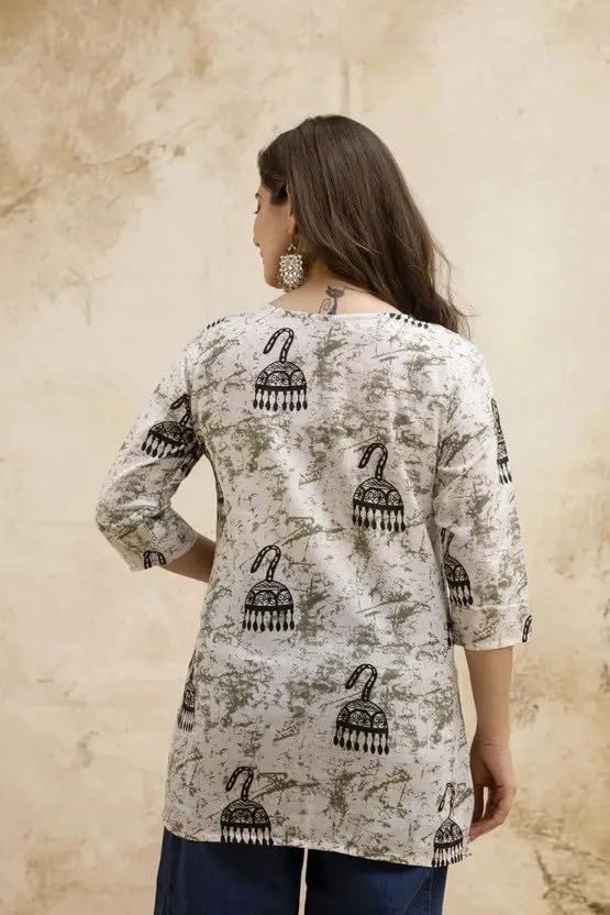 Image of Women's Short Kurti in Multicolor Rayon Cotton Blend | Ladies Ethnic Tunic | Office