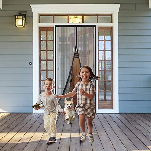 Reinforced Widen Magnetic Screen Door - 39×82 Inches Heavy Duty Hands Free Full Frame Hook&Loop Screen Door (Black) #TOP3