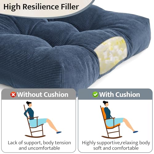 Image of mudilun Adirondack Chair Cushion 44x19x4in for Indoor Rocking Chair Pads | High-resilience foam particles,Thick Tufted, Anti-Slip with Ties,Fits most high back indoor Adirondack & rocking chair Pads