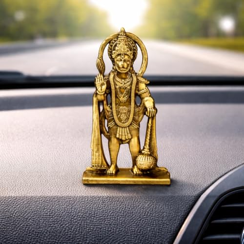 Image of Unique Dual Sided Design Hanumanji Blessing Idol with 10 cm Height for Car Dashboard,Mandir,Desk,Home Decor | Divine Bajrangbali Statue for Gifting| (Golden) (Pack of 01)