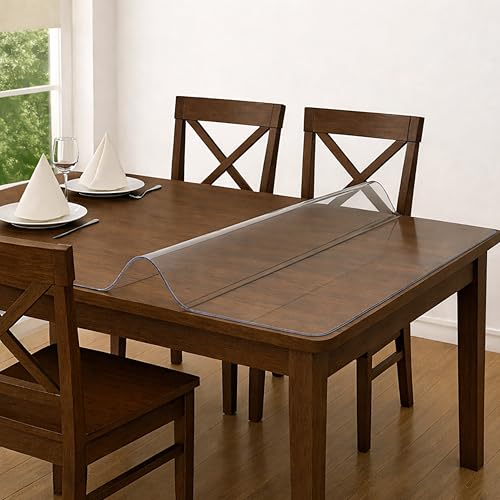 Image of 1mm Thick 30 * 48 Inch (2.5 * 4 Feet) Dining Table Cover 4 Seater Waterproof Heat Resistant Transparent Protector Sheet Clear Plastic Cloth Glass Mat Balcony Cover Dressing Study Small Side