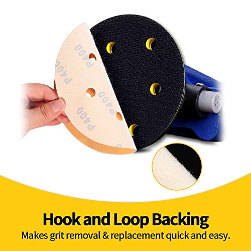 SPEEDWOX 50 Pcs Sanding Discs 6 Inches 400 Grit 6 Hole Hook and Loop Sandpaper Dustless Fit for Random Orbital Sander Assortment Yellow Finishing Discs for Automotive Woodworking - Image 4