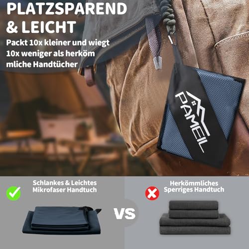 Pameil Mikrofaser Handtuch 3er Set (160x80cm Groß Badetuch +2 Stück 80x40cm Klein Handtuch), Reisehandtuch...