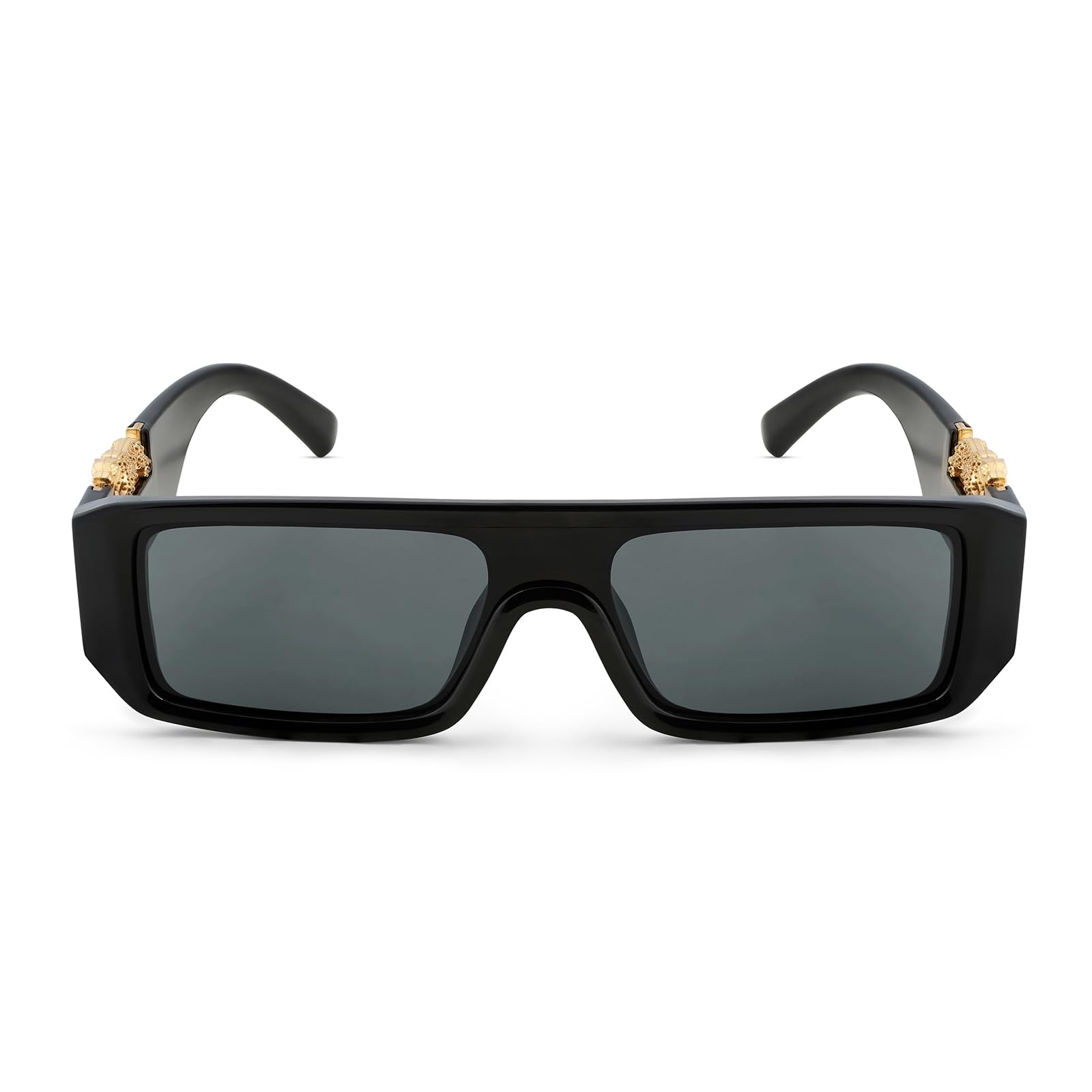 joker & witch Joker and Witch Juno Rectangle Sunglasses with a Black Frame, Black Lenses, and Jaguar-Accented Temples-picture-19