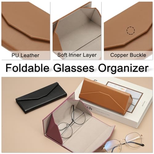 Image of PATIKIL Foldable Glasses Case, Triangle Magnetic Sunglasses Organizer Case PU Leather Hard Eyeglass Case for Women (2 Pcs)