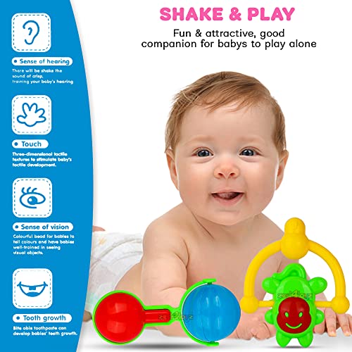 Image of Zest 4 Toyz Rattles Toys for Babies Colorful Lightweight Plastic Non Toxic Shake & Grab Rattle Set for New Born Kids (Multicolor) - Pack of 3