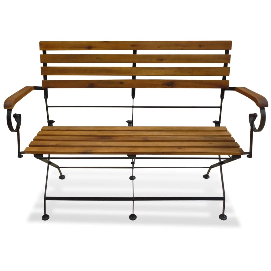 Banco de jardín plegable de 112 cm, madera de acacia maciza, resistente a la intemperie, con marco de acero, ahorra espacio, plegable para balcón, terraza y camping