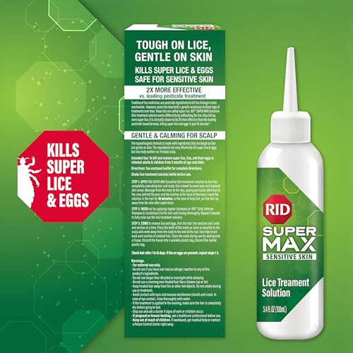 Image of RID Super Max Sensitive Skin Lice Treatment, Kills Super Lice & Eggs, Safe for Sensitive Skin, Clinically Tested, Package Graphics May Vary