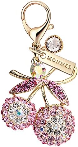 MC309 Crystal Big Cherry Lobster Clasp Charm for Women with Velvet Bag (Pink,1 Piece) image 4