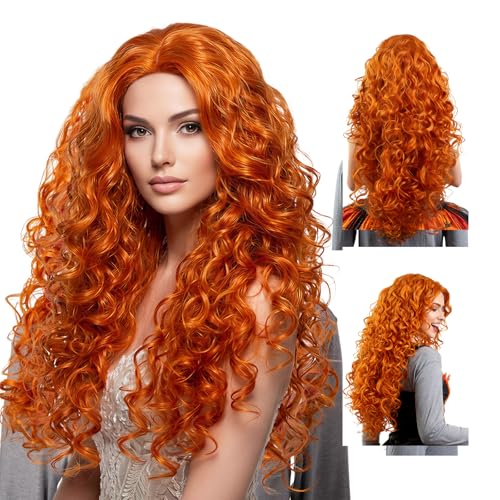 Onedor Long Hair Curly Wavy Full Head Halloween Wigs Cosplay Costume Party Hair Wigs (130A-Fox Red)