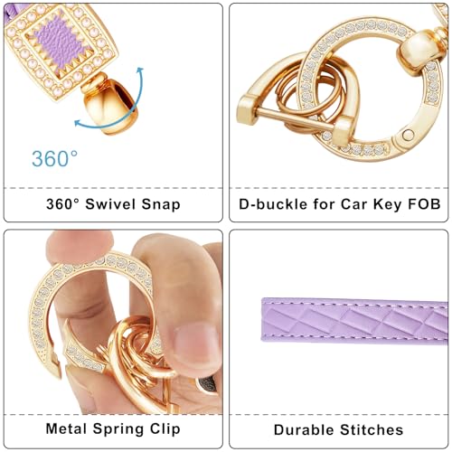 Image of OHKYOOT Leather Wristlet Keychain,Wrist Keychain Car Key Chain with 5 Key Ring and Anti-Lost D Ring