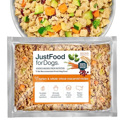 JustFoodForDogs Frozen Fresh Dog Food, Complete Meal or Dog Food Topper, Turkey & Whole Wheat Macaroni Human Grade Dog Food Recipe, 72 oz (Pack of 7)