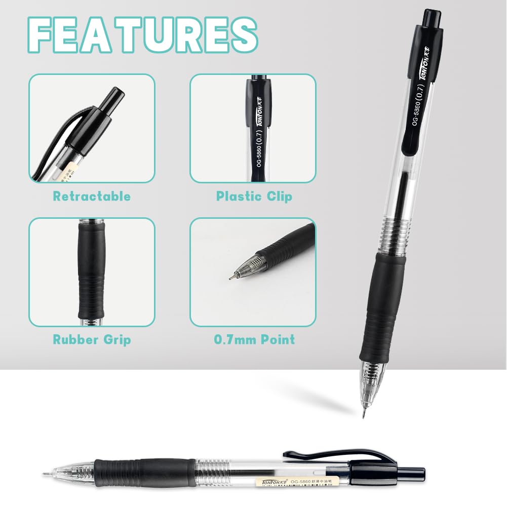OFFCUP 12pcs Retractable Rollerball & Gel Pens with Pocket Clip - Black Ink, Smooth Writing for Adults School & Office Supply - Image 3