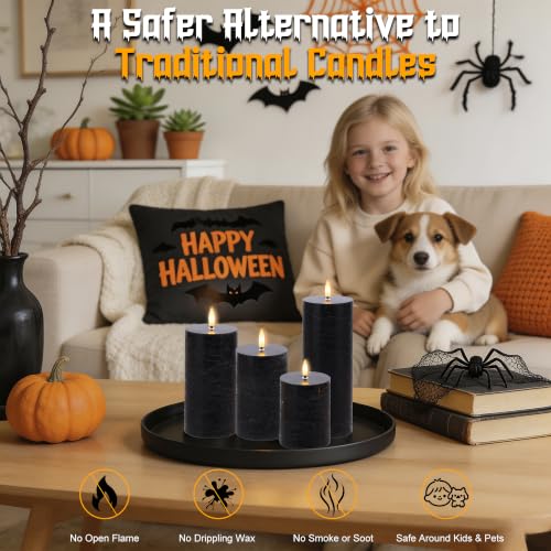 Image of Black Flickering Flameless Candles, Real Wax Halloween Pillar Candles