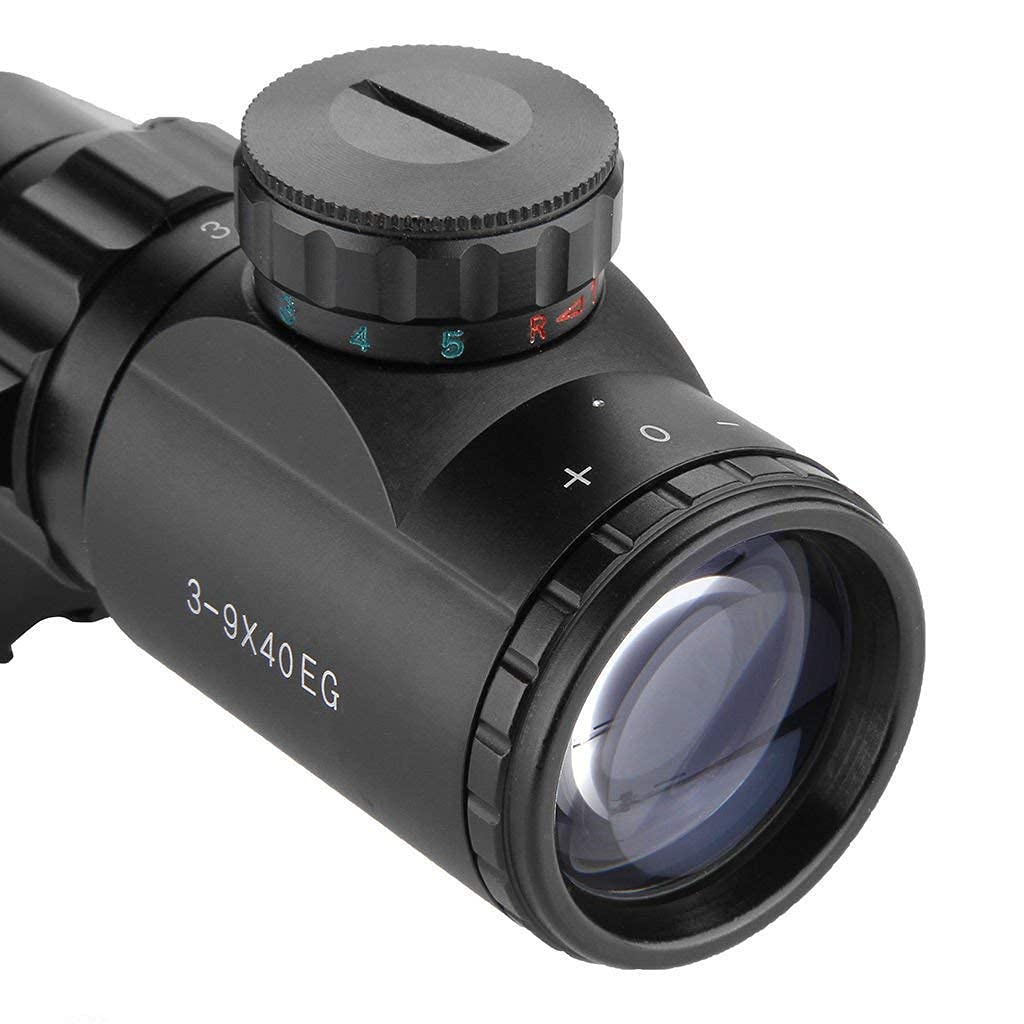 Aufun Lunette 3-9x40EG Réticule Mil-Dot Anti-buée Points de Visée Rouges Verts 11mm Montures Chasse Sport Tactique