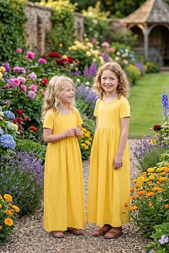 Image of Arshiner Girls Maxi Dress Long /Short Sleeve Casual Holiday Dress with Pockets for 5-13 Years