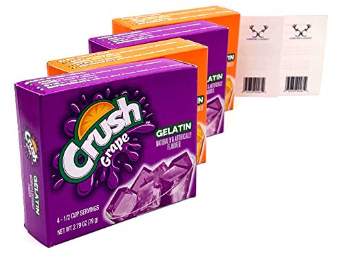 Crush Grape Gelatin and Orange Gelatin Bundle with Jello Shot Recipe Cards from Carefree Caribou! Includes Two (2) 2.79oz Boxes of Grape Crush Gelatin and Two (2) 2.79oz Boxes of Orange Crush Gelatin