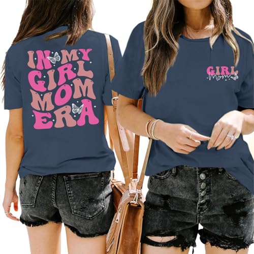 Image of Mama Shirts for Women in My Girl Mom Era Shirt Funny Letter Printed Graphic Tees Casual Tops