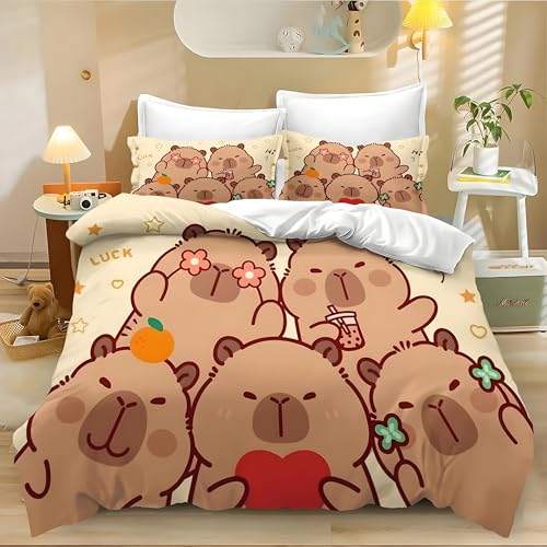 PNHCL Parure de Lit 140x200 Enfant Capybara - Housse de Couette 1 Personne Animaux Amusants avec 2 Taies d'oreiller - Ensemble de literie Dessins Animés pour...