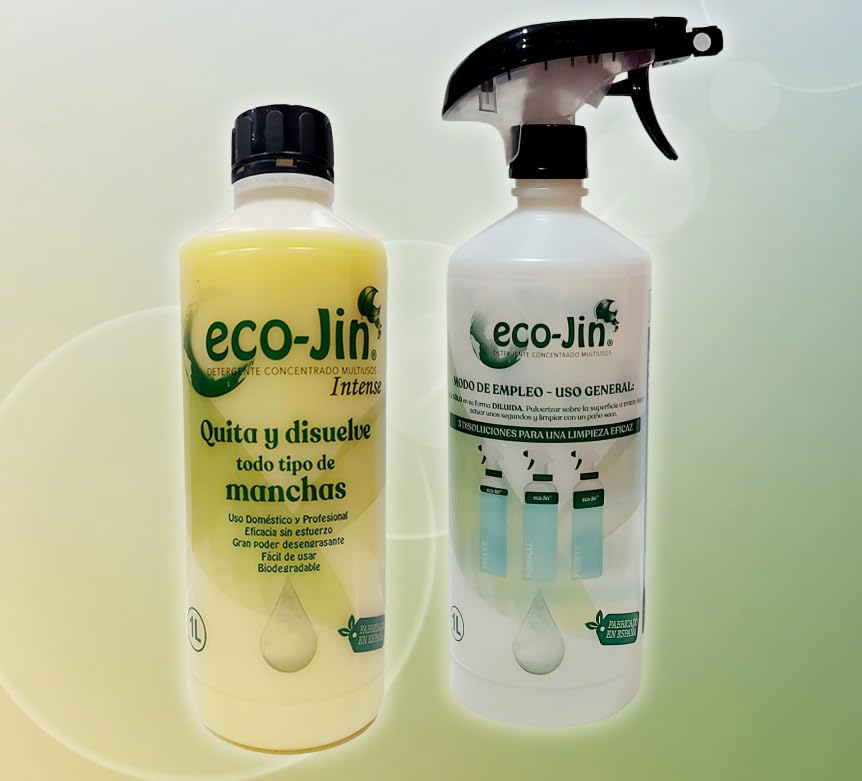 ECO-JIN Limpiador Multiusos Ultra Concertado - Sin Vapores Tóxicos - Sin Sulfatos - Botella 1L que equivale a 15L - Incluye Difusor (INTENSE - Marsella)