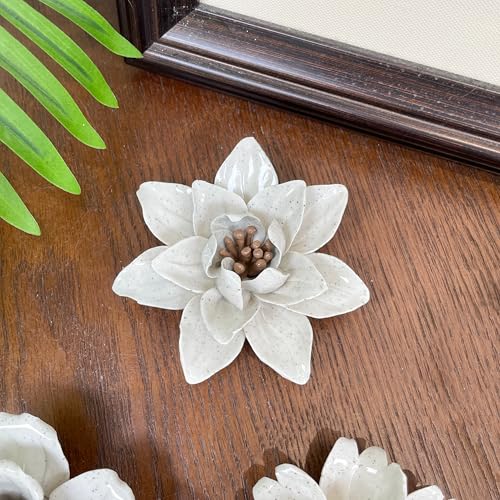 Image of Ceramic Flower Wall Art Decor, Artificial Flower Wall Sculpture,Handmade Ceramic Flowers for Home,Hallway,Living Room, Kitchen,Bathroom (Spotted Color,Magnolia, 3.54 inch)