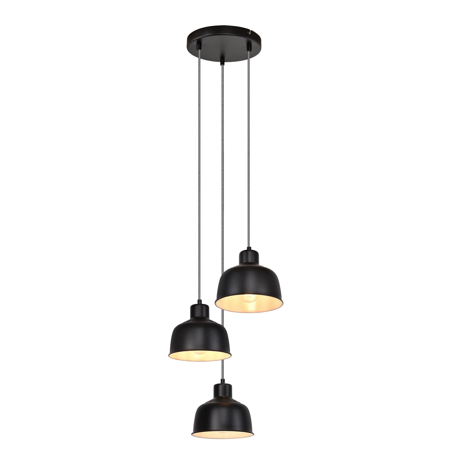 Pendellampe tavolo hängelampe vintage esszimmer industriale lampada | rond 3 flammig retro hängeleuchte nera metallo schermo E27 per cucina soggiorno