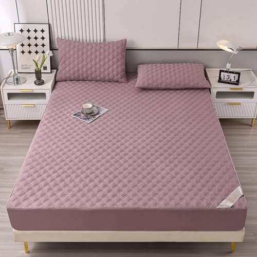 Morbuy Funda de Colchón Impermeable Anti Chinches, Funda Protector Colchon con Cremallera Microfibra Ajuste Lavable a Máquina para Camas de Altura 25cm (180x200+25cm,FS06 Rosa Morado)