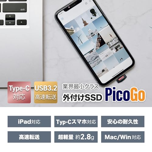 Monster Storage PicoGo 超小型外付けSSD 512GB USB3.2 Gen1 Type-C 直挿し 最大読出450 MB/s・書込400 MB/s わずか2.8 g