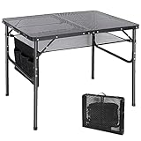 REDCAMP Tragbarer Klappbarer Grilltisch mit Mesh Desktop, 90 x 60cm Leichter Faltbarer Campingtisch für Camping Kochen BBQ RV Picknick, einfach zu montieren mit einstellbaren Höhenbeinen, schwarz