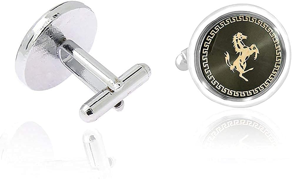 SANDHA Cufflinks Horse Golden Plated Stallion Round Brass Men's Cufflinks